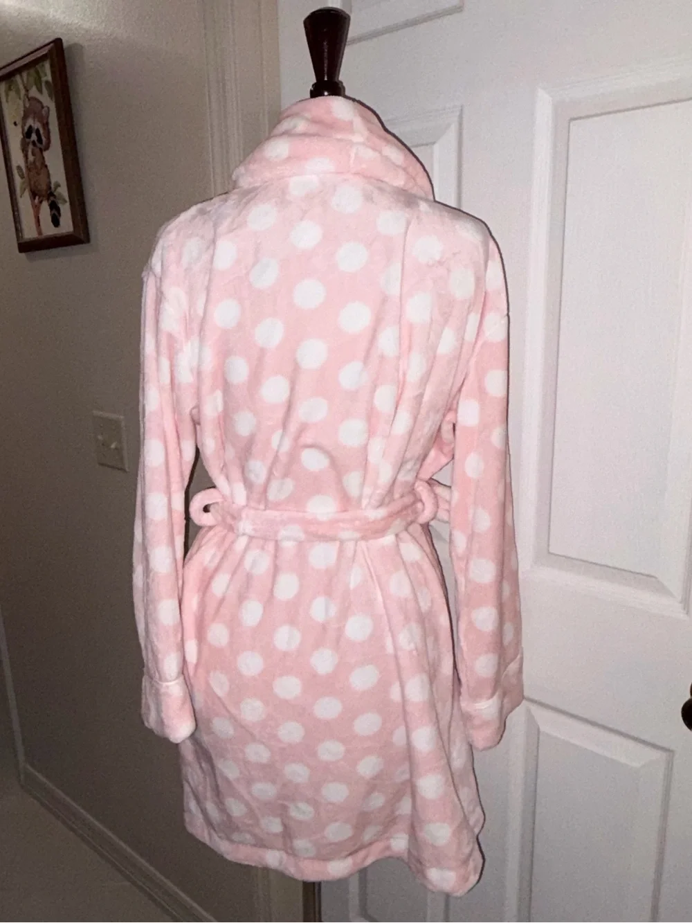 Nwt Kate Spade New York Plush Fleece Robe Pink White Polka Dot